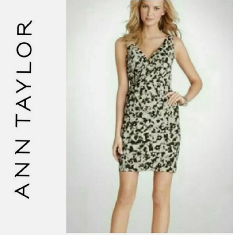 ANN TAYLOR DRESS LEOPARD SHEATH ANIMAL PRINT Black Cream SLEEVELESS Womens 0 NWT